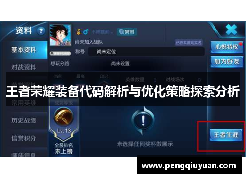 王者荣耀装备代码解析与优化策略探索分析